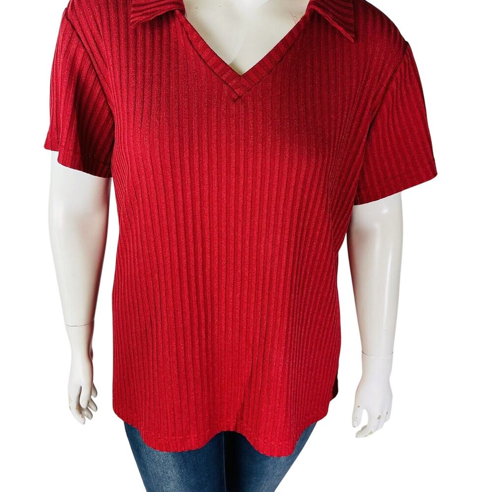 Vintage Sharon Anthony Womans Sz 2X Blouse Short Sleeve Solid Ribbed Stretch - Picture 4 of 7